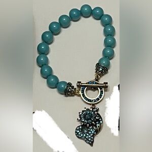 Turquoise Beaded Bracelet with Heart Charm